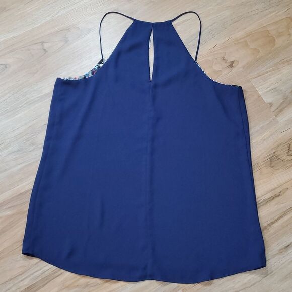 🔺️Express Blue & Floral Checkered Reversible Flowy Sleeveless Top Large - Picture 4 of 13